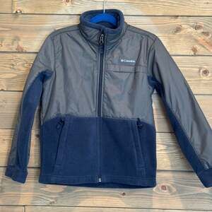 Columbia Boys Mountain II Overlay Fleece Jacket Grey Navy Size S (8)